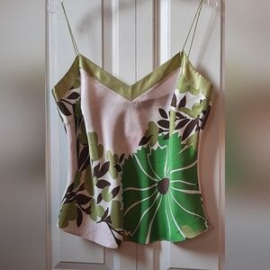 J. Crew Green and Pink Floral Silk Cami